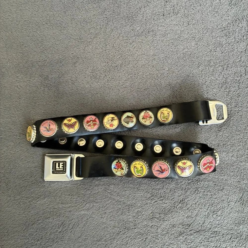 Little Earth Black Vintage Streetwear Buckle Soda Cap Belt Clasp Stamped Opener